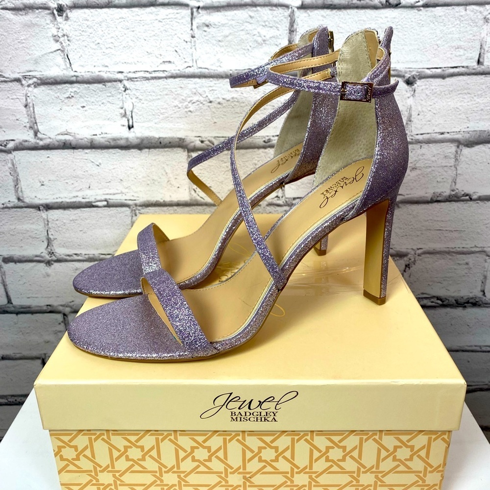 Badgley Mischka Jewel Diana Womens Purple Glitter High Heel Sandals Size 11 NEW